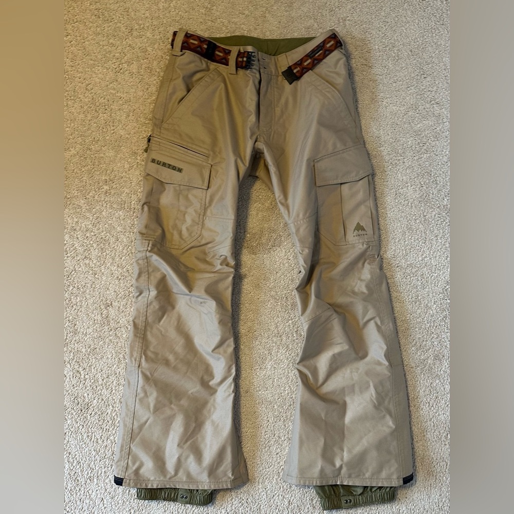 Burton Snow Pants Mens Small Beige Snowboard Ski Biolite Mesh Lined Nylon Adults